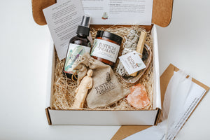 Justicia Sale Cleansing kit with candle, body and room spray, crystals, smudge kit and step by step instructions